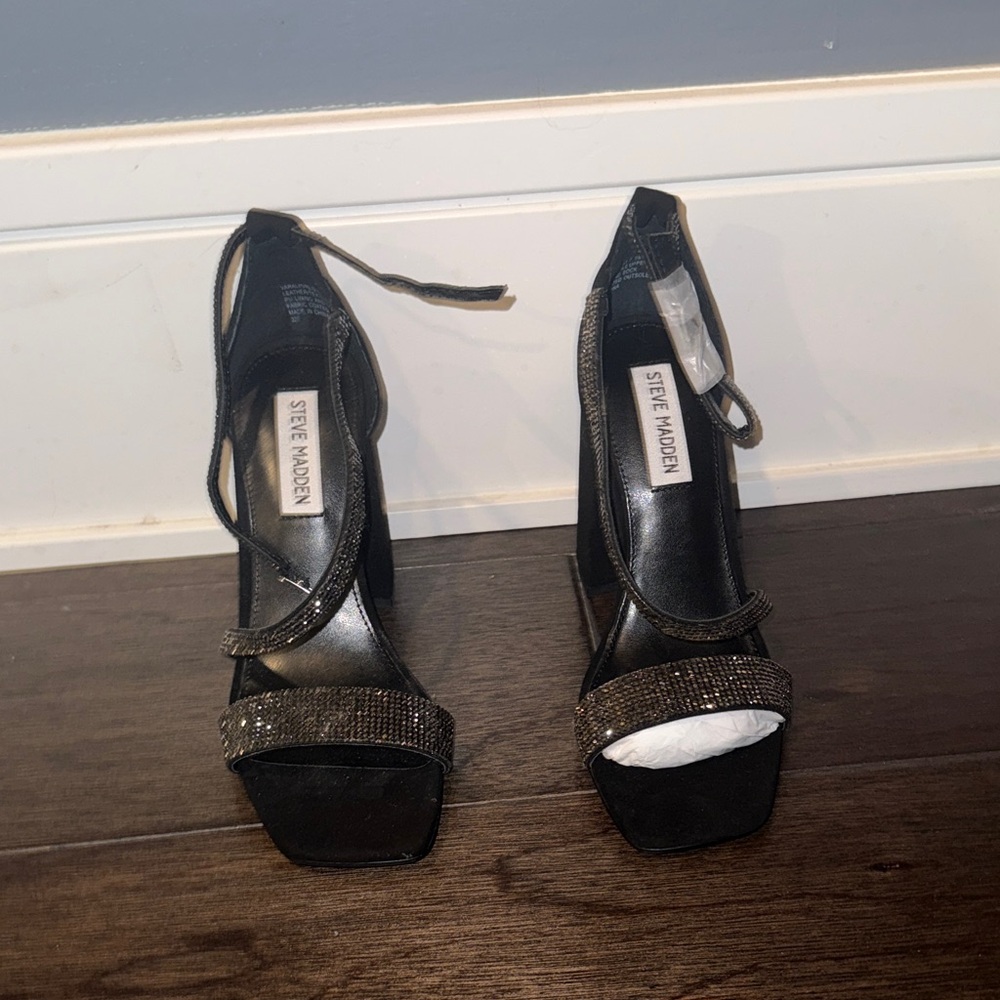 Steve Madden Varali Black Rhinestone Sandal Heels
